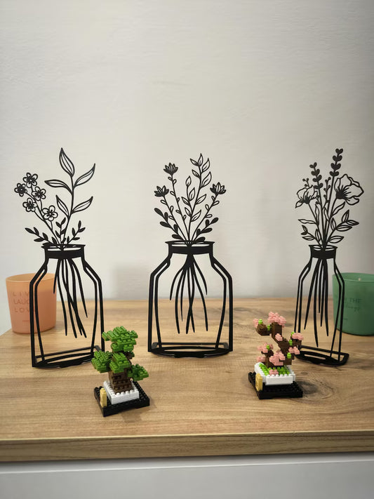 Metal Flower Vase Decor, Modern Floral Tabletop Art, Flower Lover Gift, Minimal Shelf Decor, Decorative Flower Vase Stand, Modern Home Gift