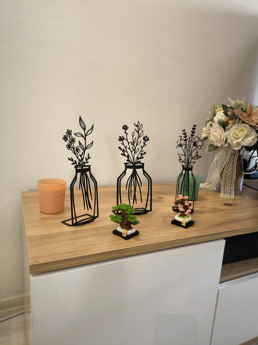 Metal Flower Vase Decor, Modern Floral Tabletop Art, Flower Lover Gift, Minimal Shelf Decor, Decorative Flower Vase Stand, Modern Home Gift